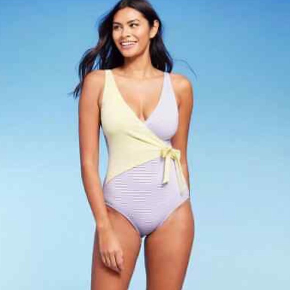 Kona Sol Other - Kona Sol Front Wrap Full Coverage Seersucker One‎ Piece Swimsuit